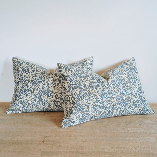 Fortuny Fortuny Fiori Lumbar Pillows in Storm Blue & Ivory For Sale - Image 4 of 6