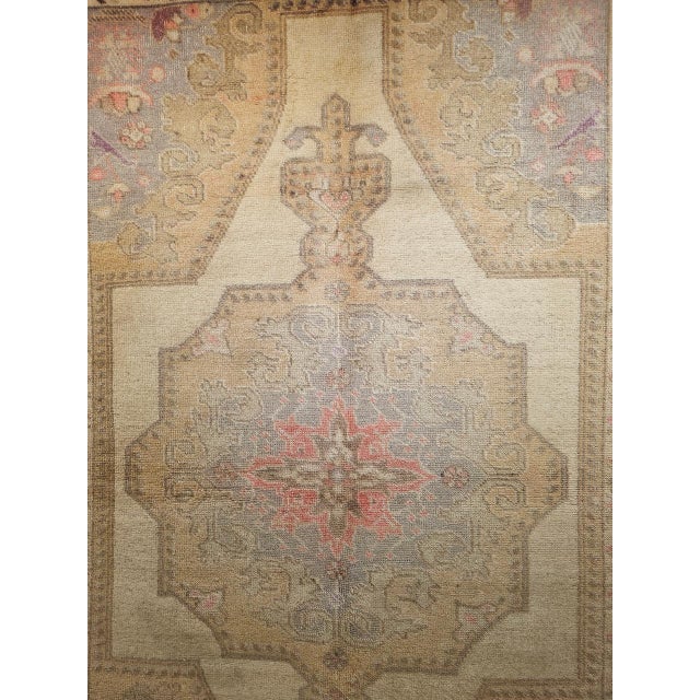 Vintage Turkish Oushak Area Rug, Hand Knotted Wool, Ivory & Pink, 5' x 7' For Sale - Image 12 of 17