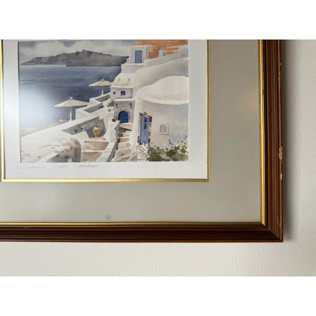 Mid-Century Modern 1980's Vintage Santorini Watercolor Landscape Painting, Signed For Sale - Image 3 of 11