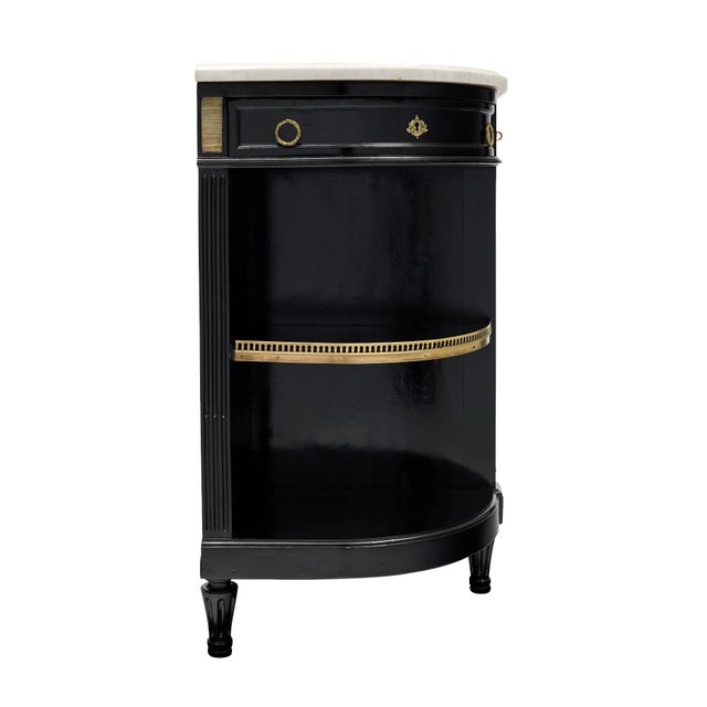Late 19th Century French Louis XVI Ebonized Mahogany Buffet With Carrara Marble and Brass Galleries, Circa 1880 For Sale - Image 5 of 9