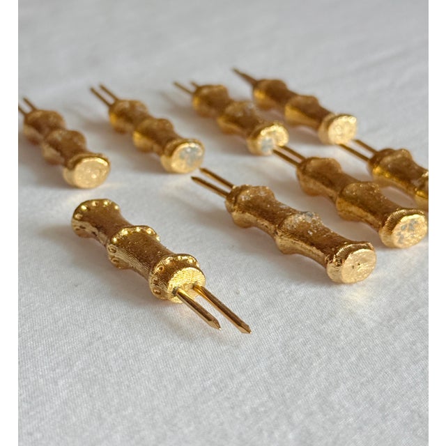 Gold Vintage Hollywood Regency Gilt Bamboo Corn Holders Set of 8 For Sale - Image 8 of 11