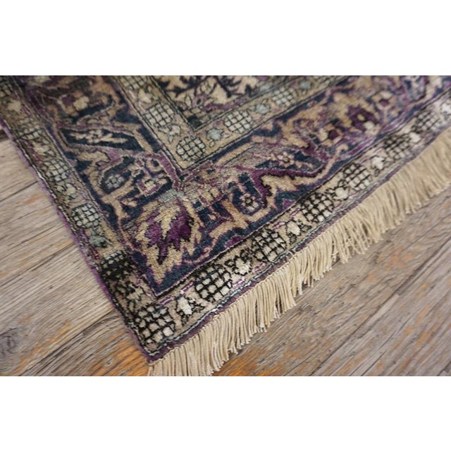 Ivory Color & Purple Details Fine Persian Kashan Hand Knotted Wool & Silk Rug and Geometric Pattern For Sale - Image 11 of 12