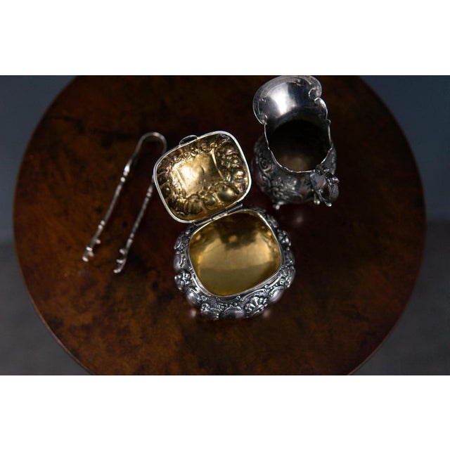 Milk Jug, Sugar Bowl and Tongs in Silver, Set of 3 For Sale - Image 6 of 12
