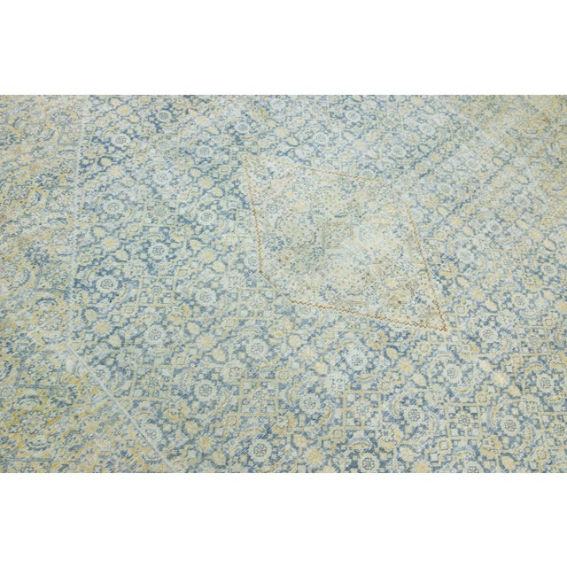 Oversize Antique Blue Persian Tabriz Wool Rug With Allover Floral Motif For Sale - Image 9 of 9
