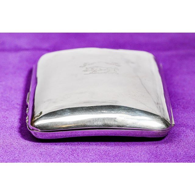 Large Antique Sterling Silver Armorial Coat of Arms Boar Latin Motto Crest Cigar Card Case Holder Wallet Tobacciana For Sale - Image 16 of 17