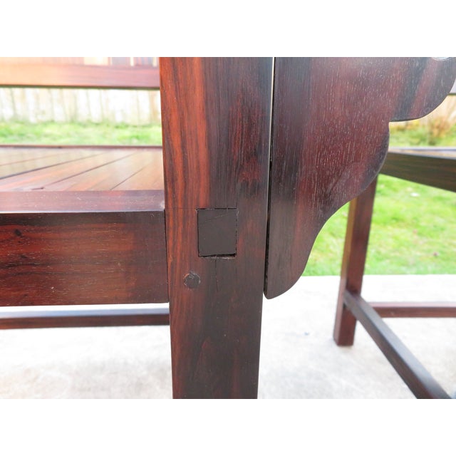Vintage ~ Mortise Tenon Arts & Crafts Style ~ Exotic Wood Arm Chair Pair ~ Ziricote Macassar ~ Mid Century Rosewood For Sale - Image 13 of 15