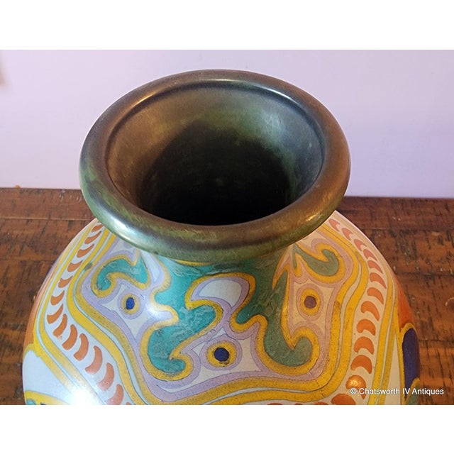 Rare Monumental Antique Art-Nouveau Dutch Holland Large Gouda Pottery Vase #711 C1918 For Sale - Image 12 of 14