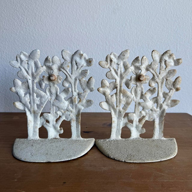 Vintage Painted Cast Iron Bookends in Form of Plants- Set of 2 For Sale In Los Angeles - Image 6 of 10