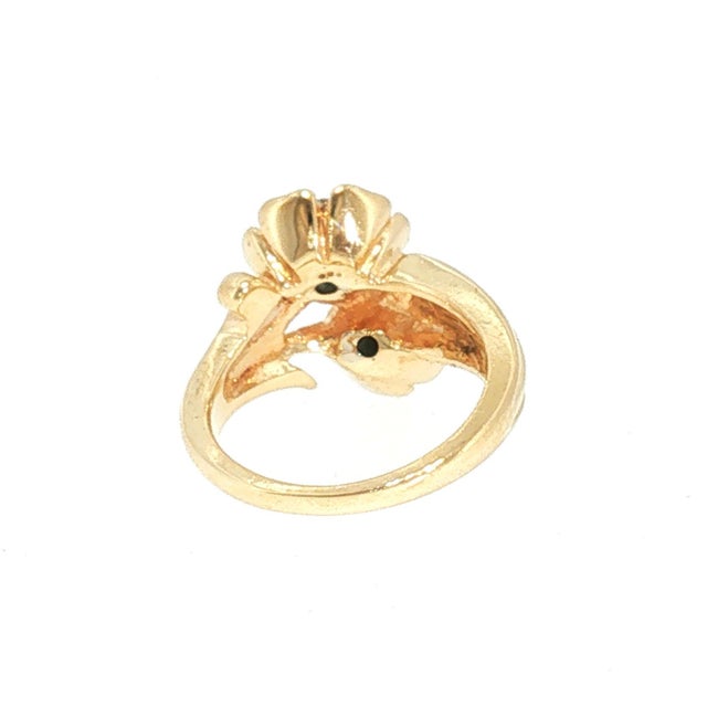 Mid-Century Modern Mid-Century 14k Yellow Gold Two Natural Diamond Offset Floral Design Ring, Size 3.75 For Sale - Image 3 of 4