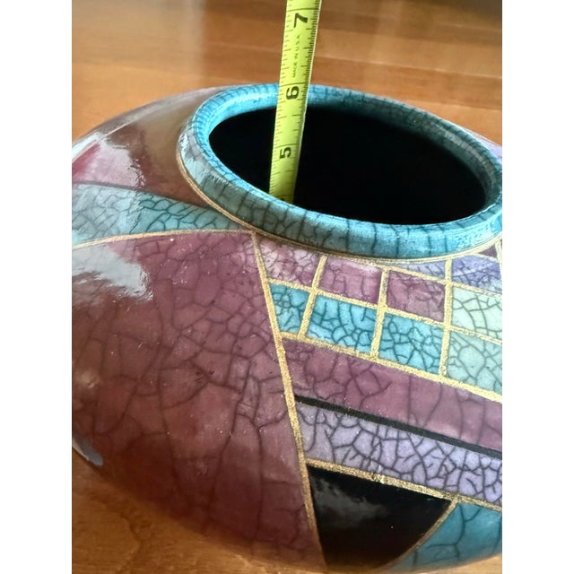 Mauve 1998 Postmodern Mindy Brunn Handmade Geometric Signed and Dated Raku Ceramic 10" Centerpiece Lidded Vessel / Art Pottery For Sale - Image 8 of 18