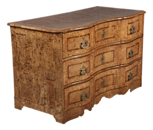 Antique Baroque Chest of Drawers in Birch Burl Veneer with Band Inlays, 1750