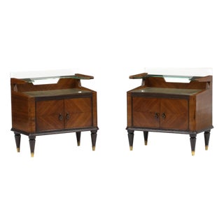 1950s Manner of Paolo Buffa, Pair of Mahogany and Glass Side Cabinets For Sale