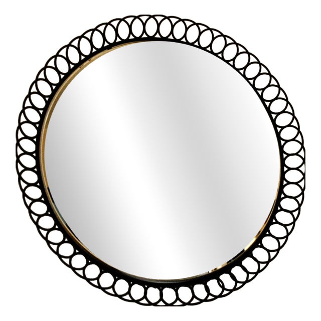 Large Circular String Mirror in Lacquered Metal, 1960 For Sale