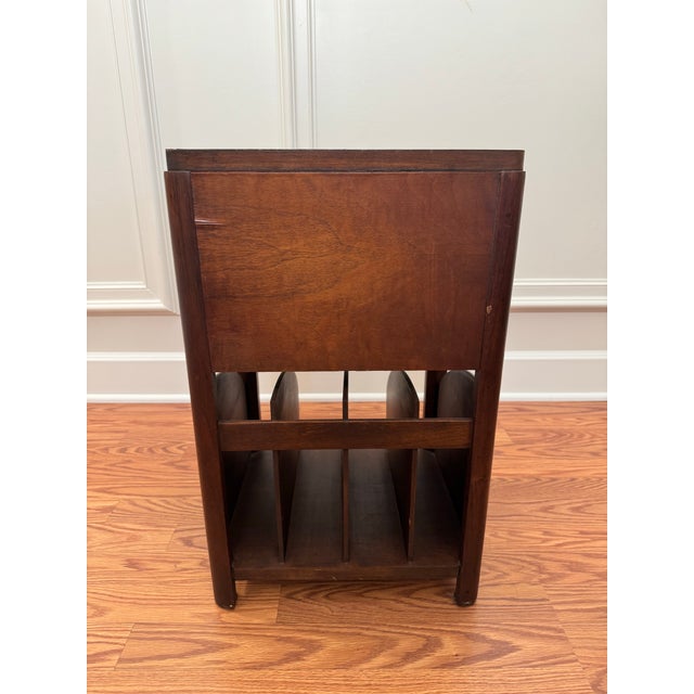 Mid-Century Art Deco Mahogany and Walnut Burlwood Veneer Side Table/Magazine Holder For Sale - Image 12 of 15