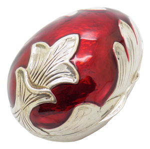 Vintage Italian Handmade Sterling Silver 925 and Red Enameled Egg-Shaped Box, Florence, Italy, 1980s