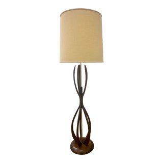 1970s Adrian Pearsall Attributed Mid-Century Modern Walnut Brass Floor Lamp For Sale