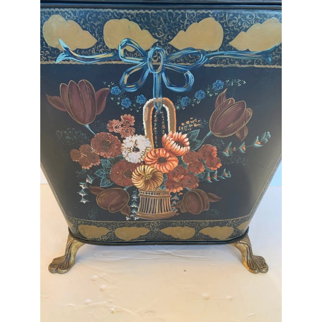 Victorian Antique French Tole and Brass Hand Painted Coal Scuttle For Sale - Image 3 of 13