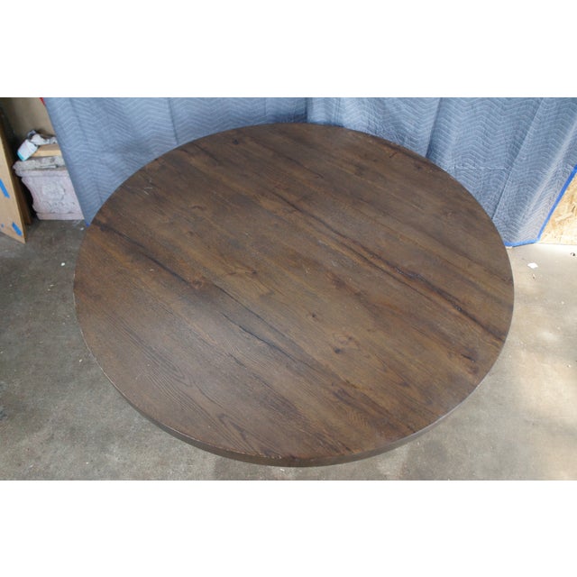 Restoration Hardware Restoration Hardware Davos Aged Dark Brown Oak Round Dining Table Farmhouse For Sale - Image 4 of 12