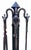 A hand forged wrought iron stand and fireplace tool set with pyramid details on stand and tools in an Arts & Crafts style.