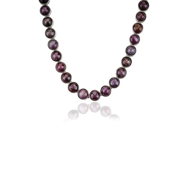 Art Deco 46.62Ct Star Ruby Bezel Set Tennis Necklace in 925 Silver 17 Inches For Sale - Image 3 of 12