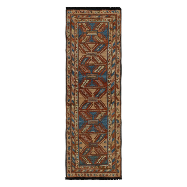 Beige Rug & Kilim’s Tribal Style Runner Rug in Beige, Red and Blue Geometric Patterns For Sale - Image 8 of 8