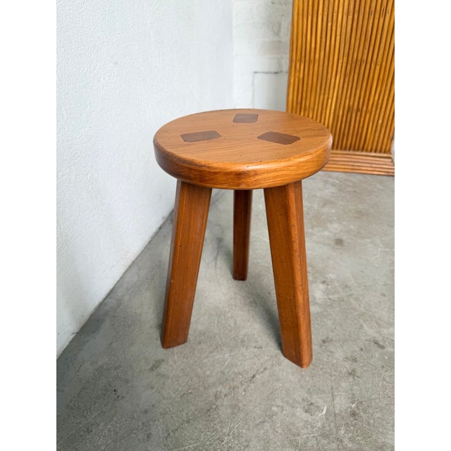 Frencg Elm Tripod Stool, 1960s For Sale - Image 4 of 12