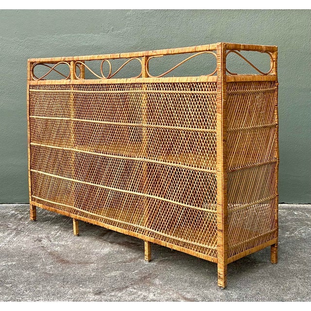 Hollywood Regency Vintage Woven Rattan Starburst Credenza For Sale - Image 3 of 12