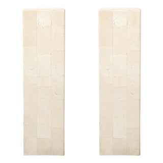 Pair of Mid-Century Modernist Tessellated Travertine Pedestals For Sale