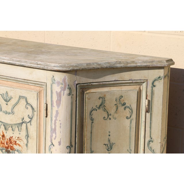Vintage Hand-Painted Faux Marble Sideboard Buffet Cabinet | Italian Provincial Style | C. 1940s For Sale - Image 12 of 18