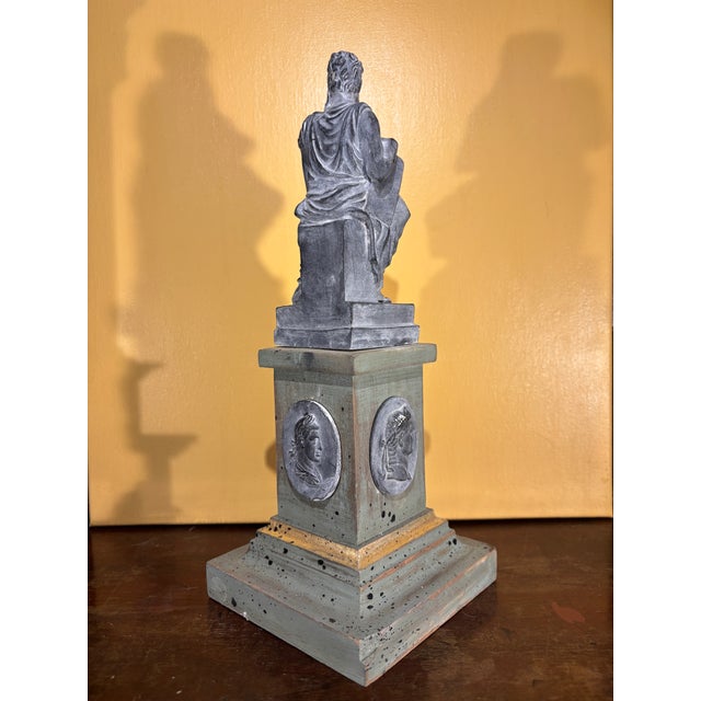 Italian Grand Tour Style Statue of Moses Figure After Michelangelo on the Classical Pedestal With Intaglios For Sale In Palm Springs - Image 6 of 10
