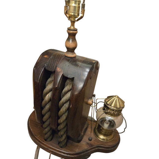 Vintage Pirates Caribbean Table Lamp Lanter Block Tackle Pulley Hook For Sale - Image 12 of 15