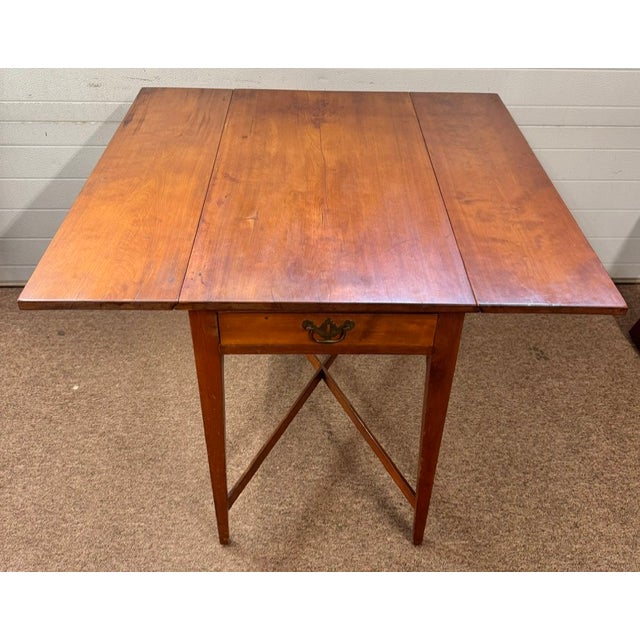 Brown Antique American Cherry Dropleaf Pembroke Table With Cross Stretcher Base For Sale - Image 8 of 11
