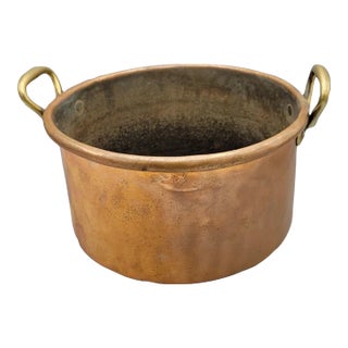 Antique Hand-Wrought Copper Stock Pot W/ Brass Handles — French, C. 1900 For Sale
