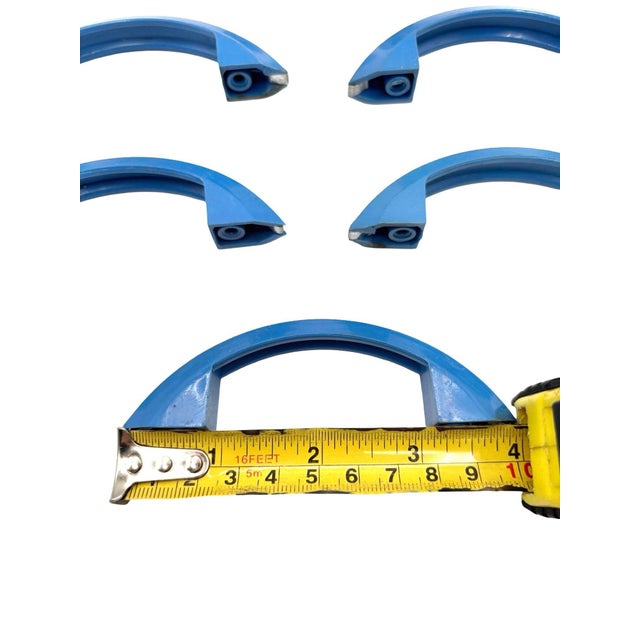 Metal 1930s Art Deco Sky Blue Catalin/Bakelite Drawer Pulls W/ Chrome Strip, Set of 9 For Sale - Image 7 of 10