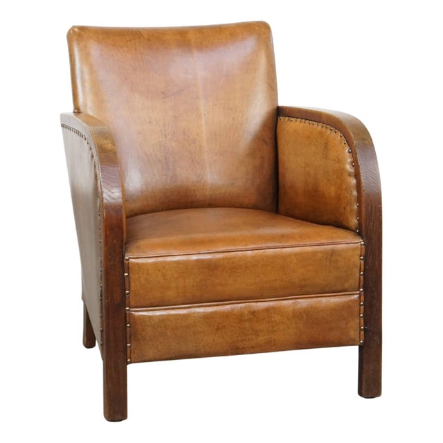 Art Deco Club Chair in Sheep Leather For Sale