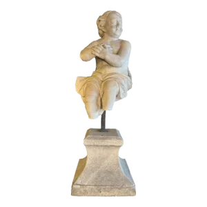 18th Century Italian Antique Marble Dancing Small Putto on a Base
