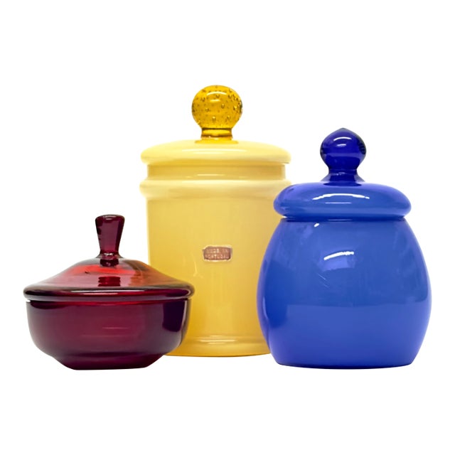Primary Palette Glass Lidded Container Curation - Group of 3 For Sale