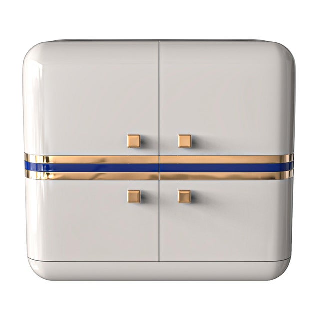 Art Deco "Armonia" Credenza With Stainless Steel and Bronze, Handmade For Sale - Image 3 of 9