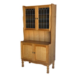 Vintage Oak Hutch Cabinet With Glass Door Denmark 1970s For Sale