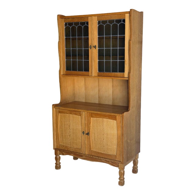 Vintage Oak Hutch Cabinet With Glass Door Denmark 1970s For Sale