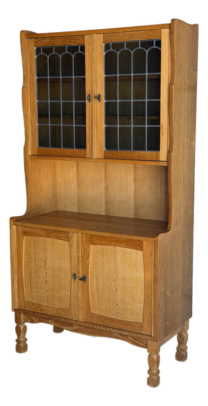 Vintage Oak Hutch Cabinet With Glass Door Denmark 1970s
