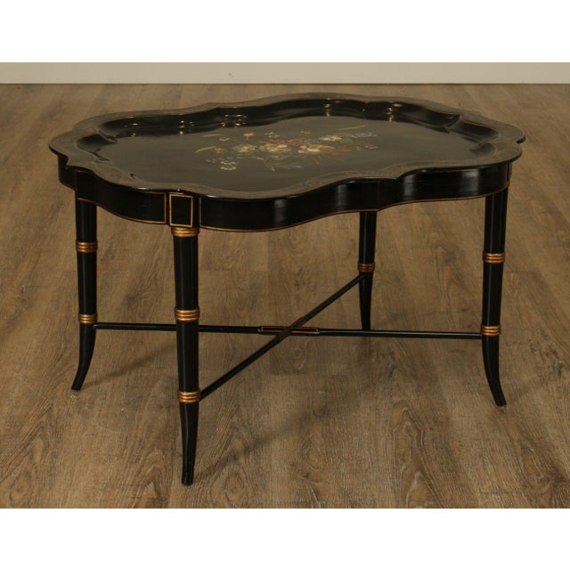 Maitland Smith Ebonized Black Gold Faux Bamboo Floral