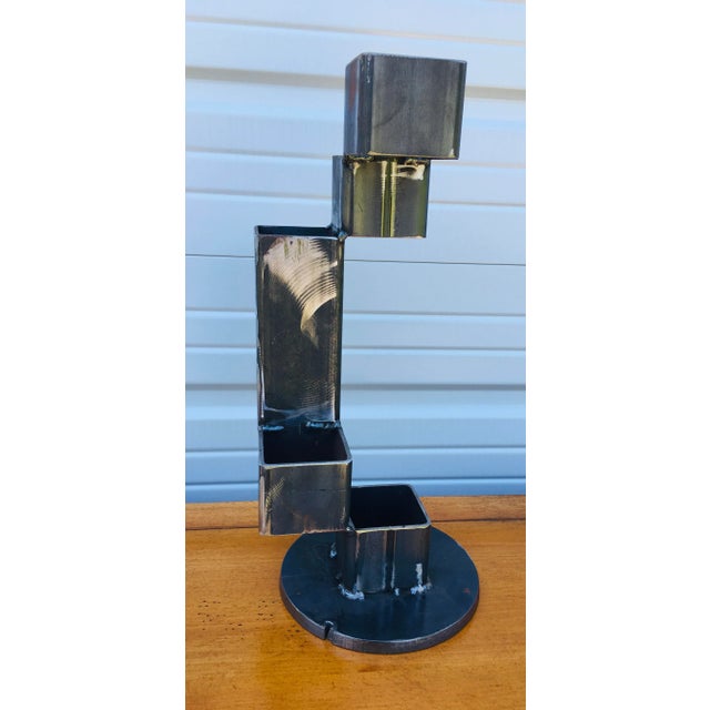 1990s Vintage Abstract Hand Wrought Iron Industrial Modernist Sculpture For Sale - Image 5 of 10