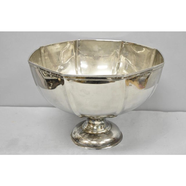Vintage Modern Regency Style Silver Plated Pedestal Punch Bowl W 12 Hanging Cups For Sale - Image 17 of 18