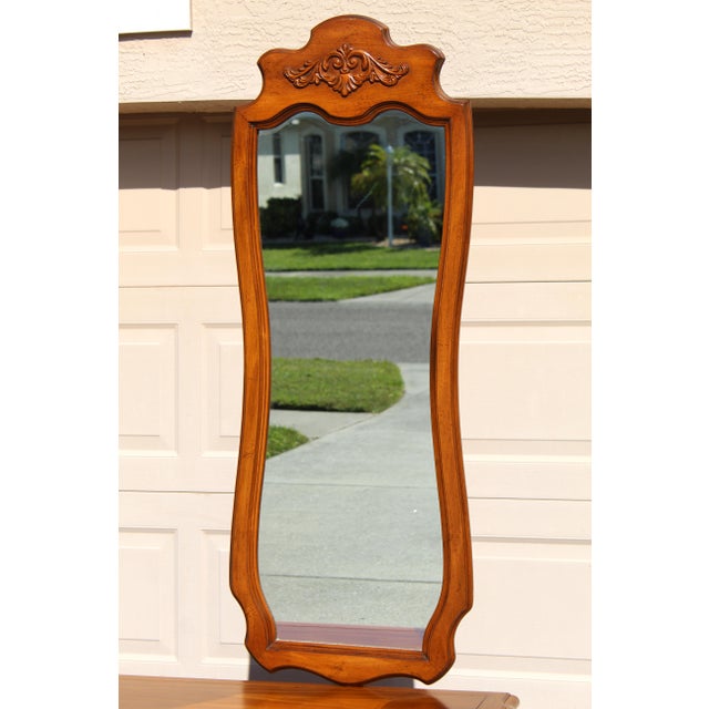 Brown 1970s White Fine Furniture Solid Wood Dresser With Two Mirrors & Matching Nightstands - Mid-Century Carved Walnut Bedroom Set For Sale - Image 8 of 18