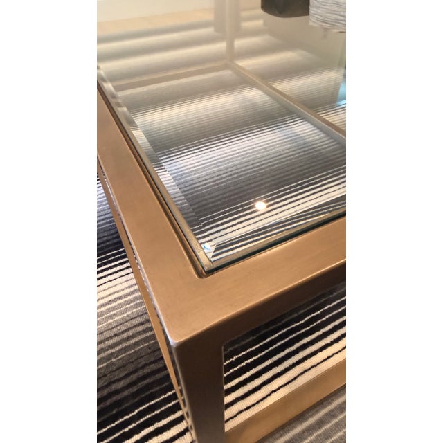 Attributed Arhaus Bronze-Finished Metal and Glass Rectangular Coffee Table For Sale - Image 9 of 11