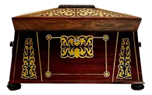 19th Century English Rosewood Tea Caddy With Bronze Inlay