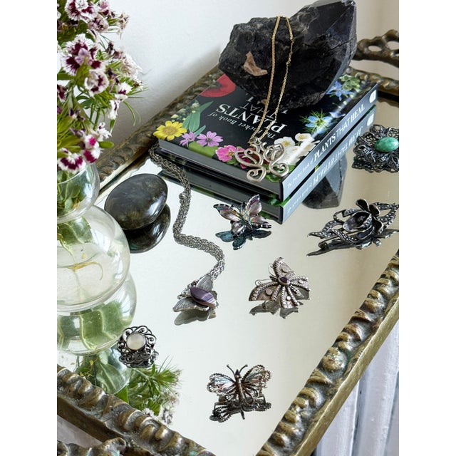 1970s Vintage 925 Sterling Silver Openwork Filigree Butterfly Pendant Necklace 1970s For Sale - Image 5 of 15