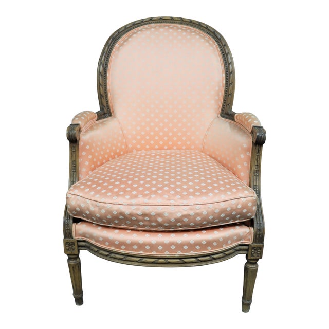 19th C Louis XVI Carved Walnut Bergere For Sale