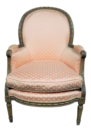 19th C Louis XVI Carved Walnut Bergere